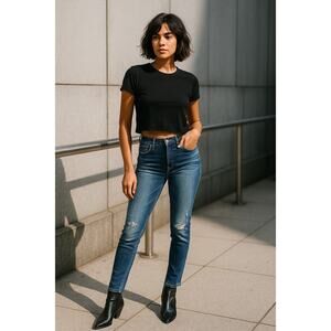 Moussy Vintage Jeans Sz 23 Made in Japan Distressed Slim Fit Ankle Denim